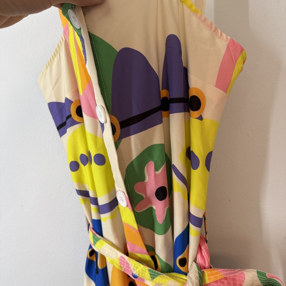 Women's Small Abstract Print Button Down Fun‎ Summer Chic - Picture 3 of 9